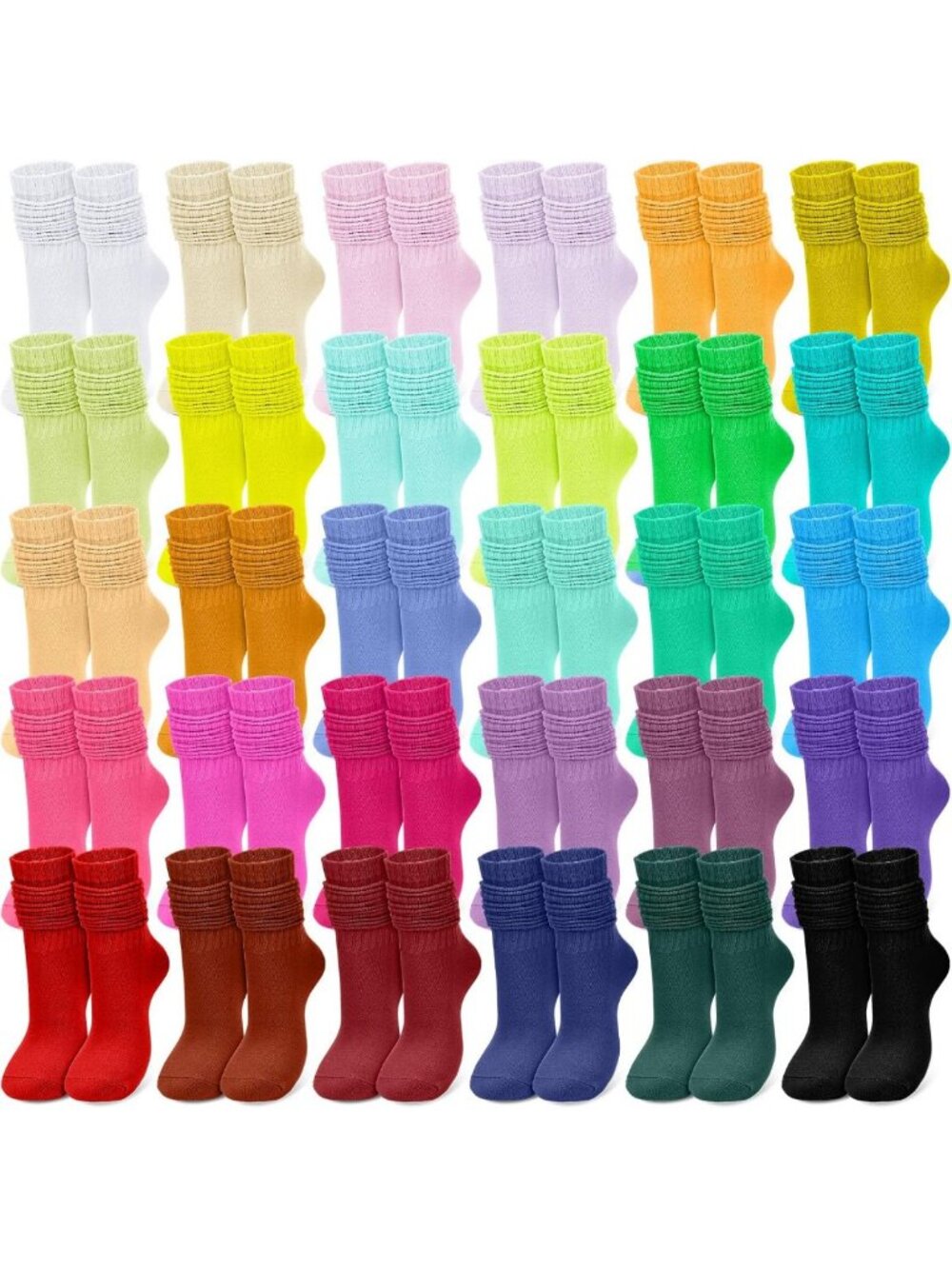 32 Pairs Women's Scrunch Slouch Knee High Socks in 32 Colors - Fashionable